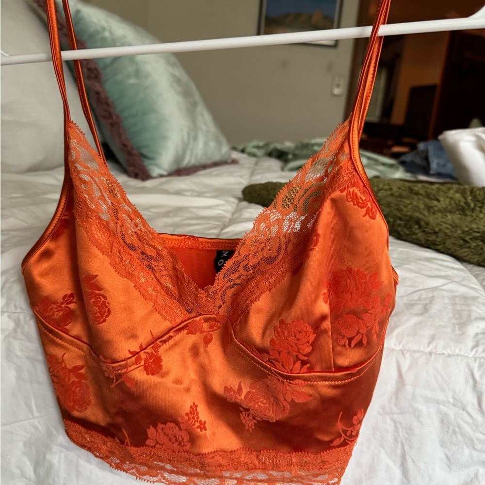Motel Rocks Tangerine Lace Satin Top